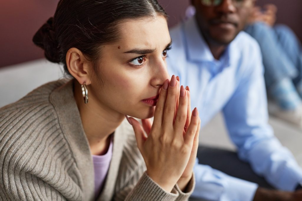 Emotional Woman Talking to Family Psychologist
