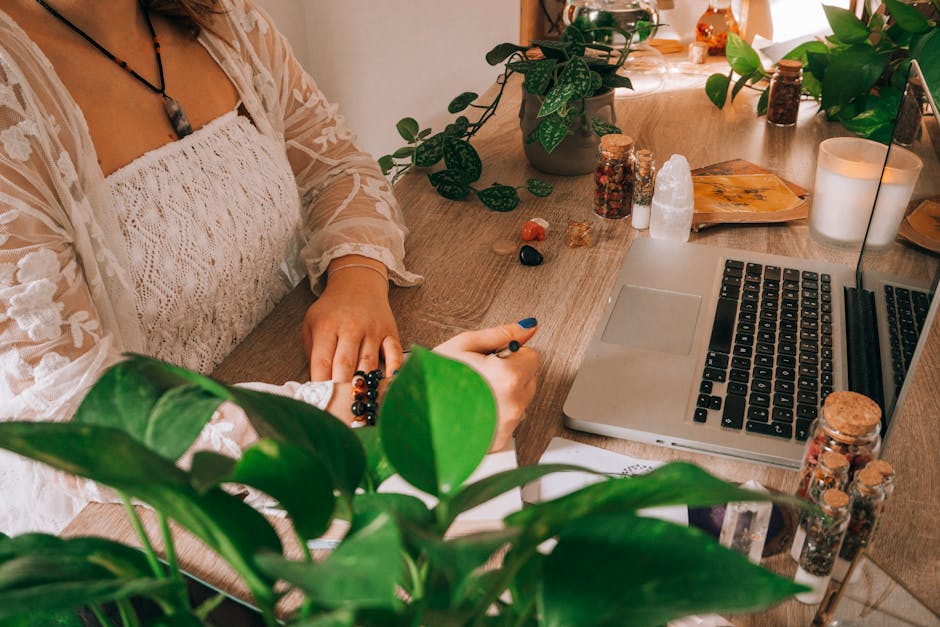 Person meditating quietly in a calm office or home workspace