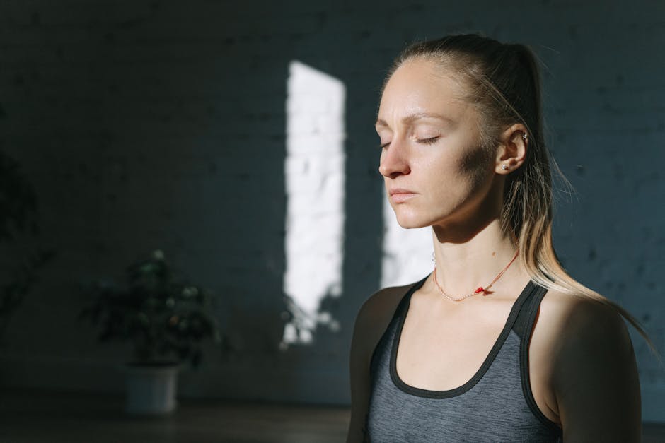 Calm breathing and mindfulness practice at home after work