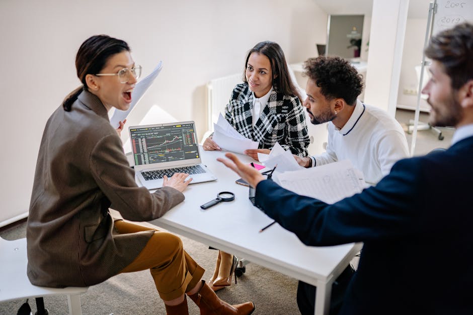 Team meeting in a modern office with a calm discussion
